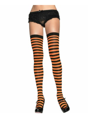 Κάλτσες μαύρο-πορτοκαλί Striped nylon thigh highs