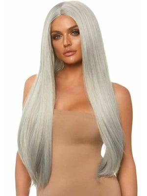 Long straight center part wig - Silver