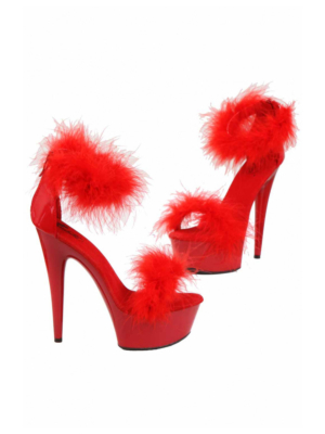 Red Open Platform with Feathers 14cm Heel