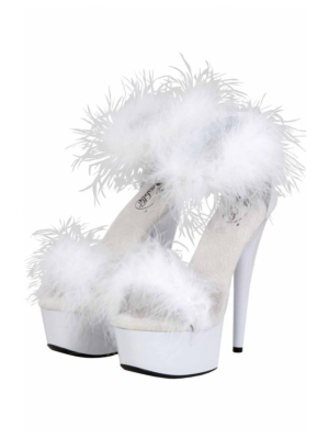 White Open Platform with Feathers 14cm Heel