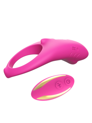 Vibrating cock Ring Shark Pink with Remote Control