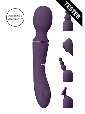 VIVE-NAMI Rechargeable Pulse-Wave Double-Ended Silicone Wand W/Interchangeable Sleeves - Purple..
