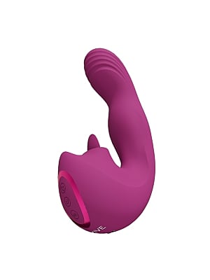 Yumi - Rechargeable Triple Motor - G-Spot Finger Motion Vibrator and Flickering Tongue Stimulator - Pink Red *bulk