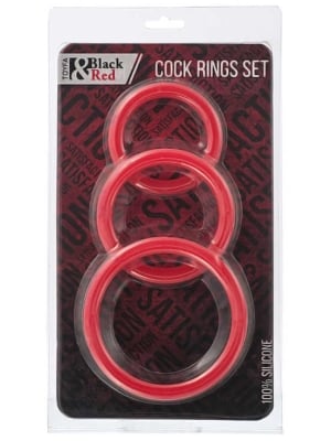 Δαχτυλίδια Πέους Σιλικόνης Black & Red Cock Rings Set (Κόκκινα) - ToyFa