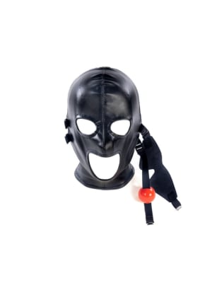 BDSM Hood with Gag and Subfull Mask - Μαύρη Κουκούλα με Φίμωτρο