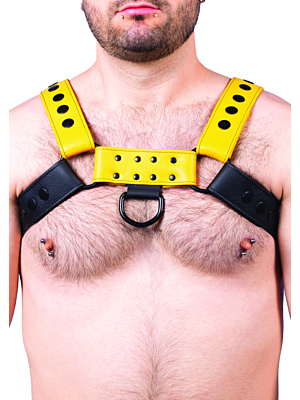 Snap Leather Harness Black-Yellow - Taille