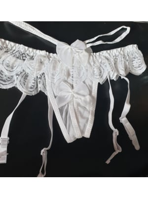 Open G-String Suspender Belt White