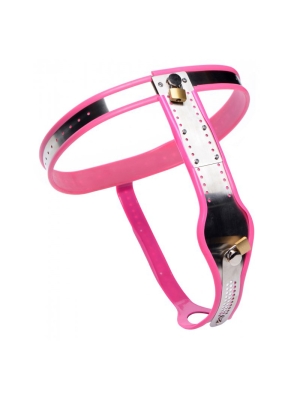 Pink Stainless Steel Adjustable Female Chastity Belt