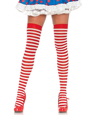 Κάλτσες ασπρο-κόκκινο Striped nylon thigh highs