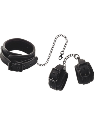 FETISH SUBMISSIVE COLLAR AND WRIST CUFFS VEGAN LEATHER