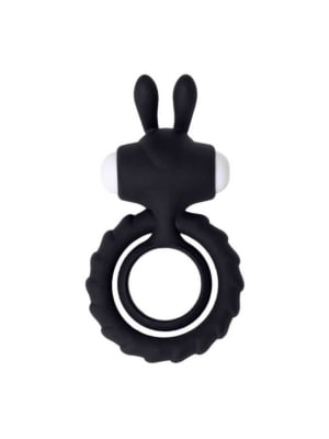 JOS GOOD BUNNY, Penis vibrating ring, silicone, black, 9cm