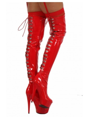 Vinyl thigh high Boots with lacing