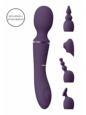 VIVE-NAMI Rechargeable Pulse-Wave Double-Ended Silicone Wand W/Interchangeable Sleeves - Purple..
