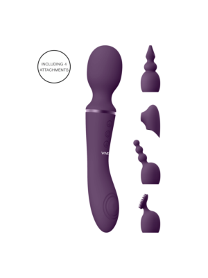 VIVE-NAMI Rechargeable Pulse-Wave Double-Ended Silicone Wand W/Interchangeable Sleeves - Purple..
