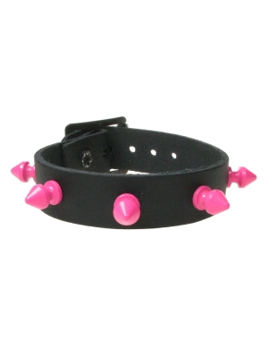 Χειροποίητο Δερμάτινο Περικάρπιο Wristband με Ροζ Καρφιά  - Φετίχ - BDSM