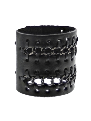 2-Row Chain Black PU Bracelet