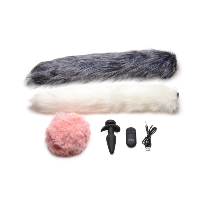 VIBRATOR PLUG W/ CONTROL AND 3 DIFFERENT TAILS