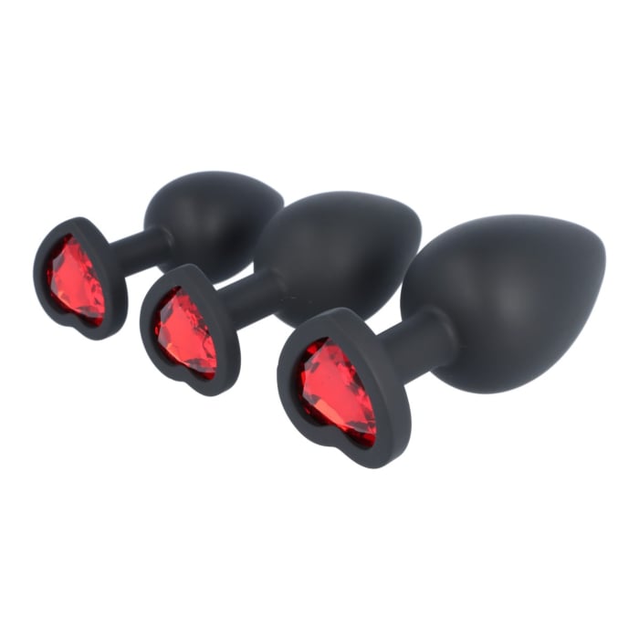 Set Plug X3 E14 Silicone Black-ruby Heart