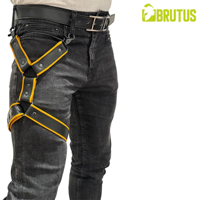 BRUTUS Leather Leg Harness  Black-Yellow