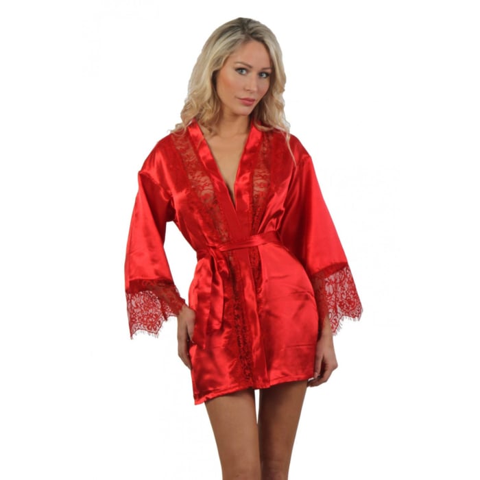 Satin Robe Kimono & Lace