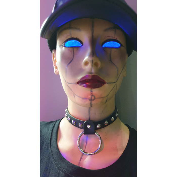 HANDMADE MEDIUM RING LEATHER CHOCKER BLACK 