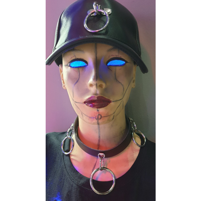 HANDMADE FETISH LEATHER CHOKER BLACK WITH 3 RINGS
