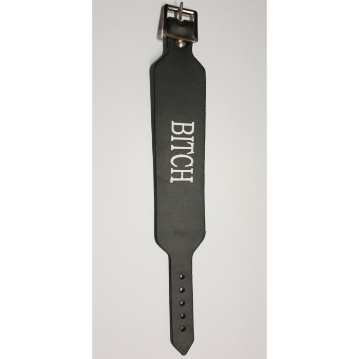  BITCH PRINT LEATHER WRISTBAND BLACK
