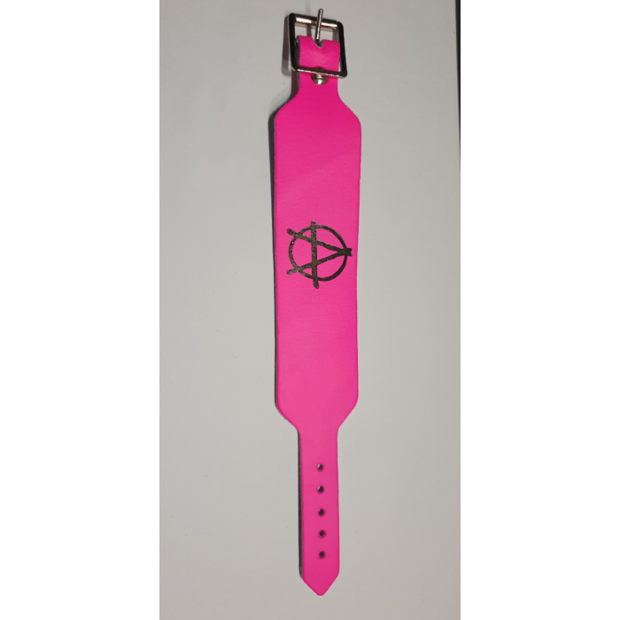 ANARCHY SYMBOL PRINT LEATHER WRISTBAND - PINK