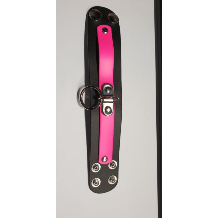 HANDMADE PINK LEATHER STRIP AND RING- WRISTBAND