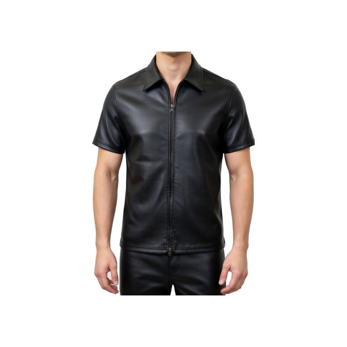 Leaher-look T-Shirt with Zip 21224S-BK 
