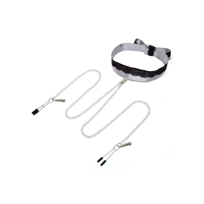 Fifty Shades of Grey Play Nice Satin & Lace Collar & Nipple Clamps - Silver