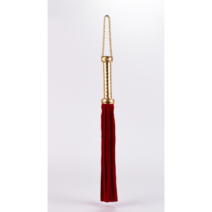 Flogger with Metallic Leather Handle and Suede Leather Tails Red 18"
