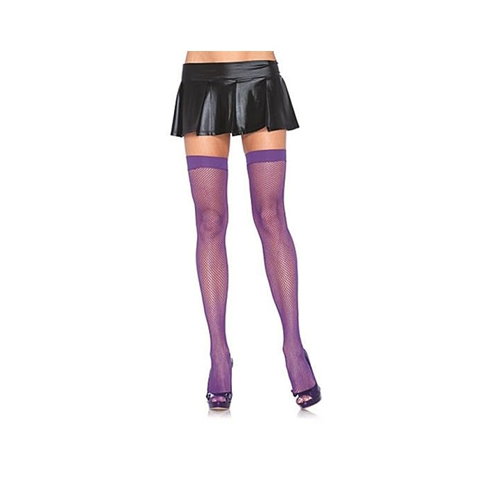 Κάλτσες μωβ Nylon Fishnet Thigh Highs