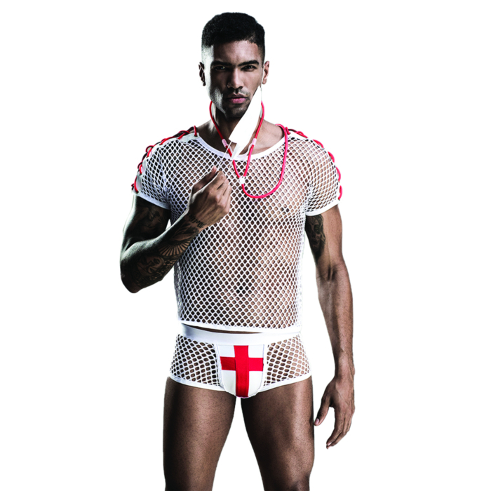 Sexy Assistant Costume 4 Pieces White / Red S / L