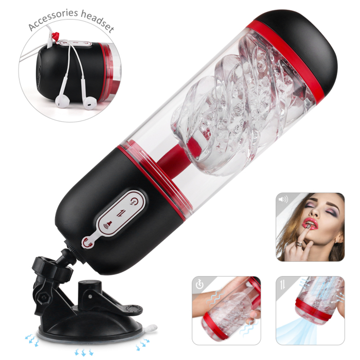 Icey Masturbator With Handsfree Support 9 Vibration Modes + 3 Suction Modes Black / Red