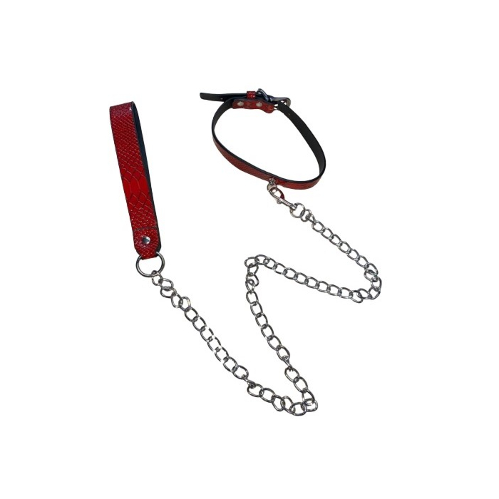 Set Fetish Collar with Leash Red