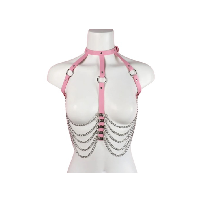 Passion Labs Sexy Harness with Chains and Eco Leather - Pink OS