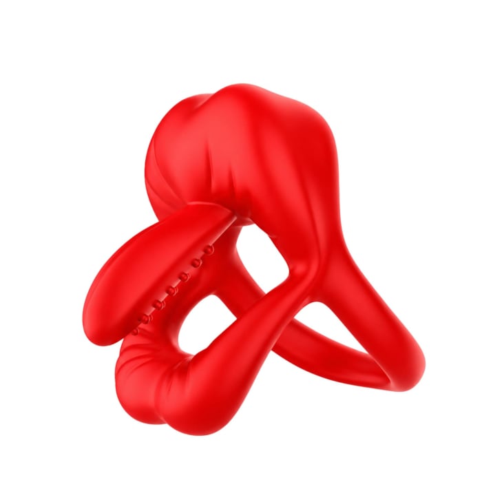 Big Mouth Vibrating Cock Ring with Ribbed Stimulator – 9 Functions – Red