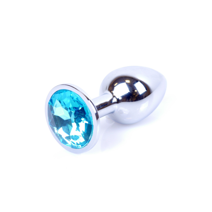 Silver Butt Plug 7 cm - Πρωκτική Σφήνα με Γαλάζιο Κόσμημα