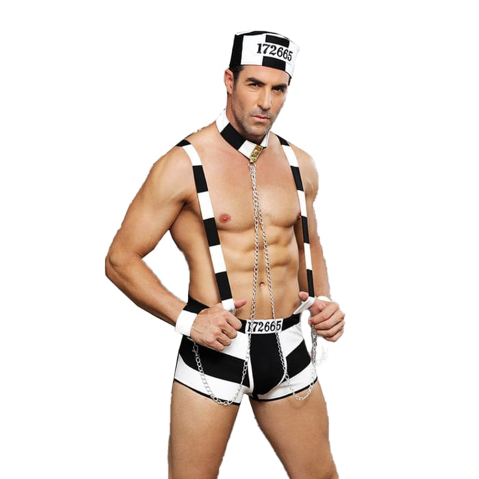 5 Piece Prisoner Uniform White/Black