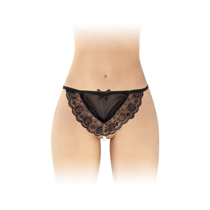 Black apron thong with pearls - OS