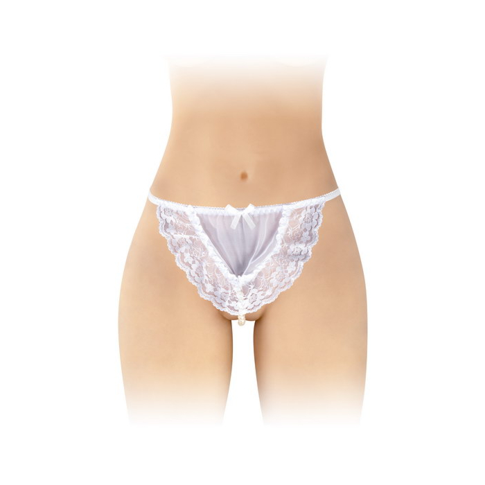 White apron thong with pearls - OS