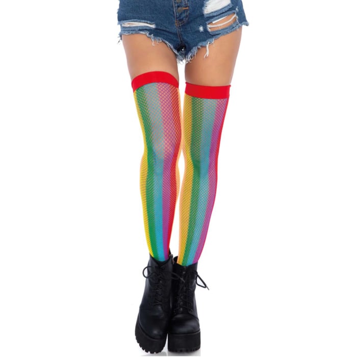 Rainbow fishnet thigh highs