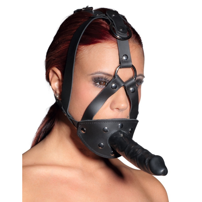 Leather Head Harness with Dildo - Zado