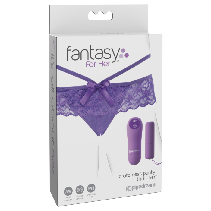 Δονητής με εσώρουχο Crotchless Thrill-Her Panty in Μωβ - Fantasy for Her
