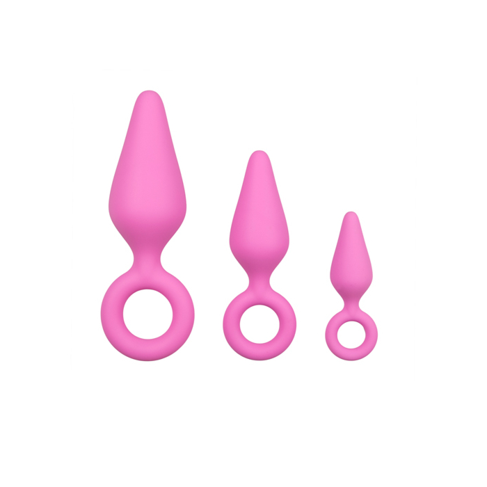 Pink Buttplugs With Pull Ring - Set