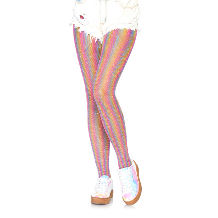 Lurex rainbow fishnet tights Pink
