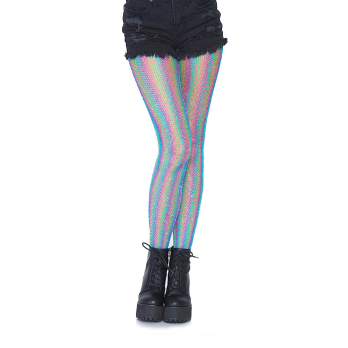 Lurex rainbow fishnet tights Blue