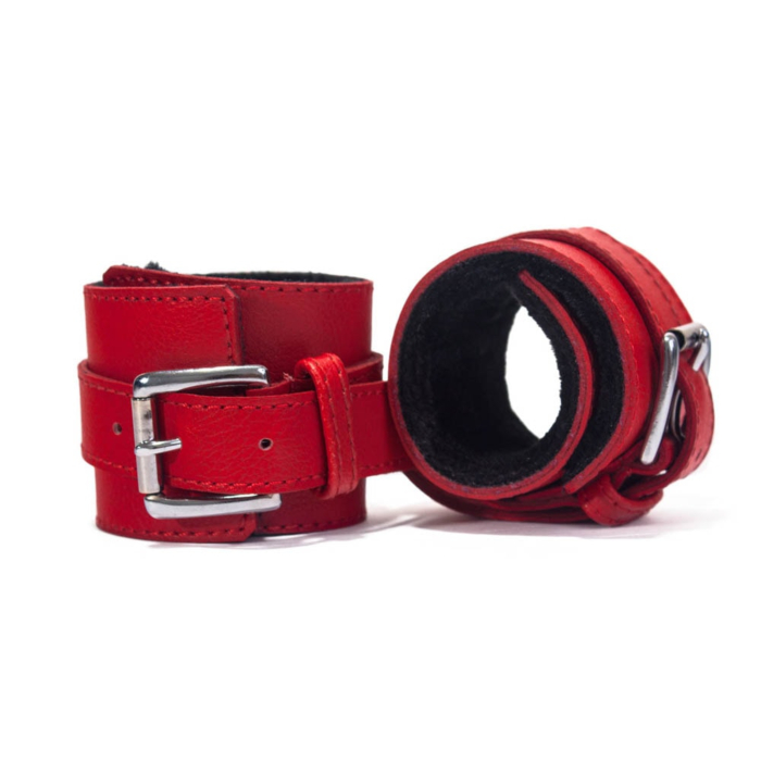 HAND CUFFS GRAIN LEATHER RED
