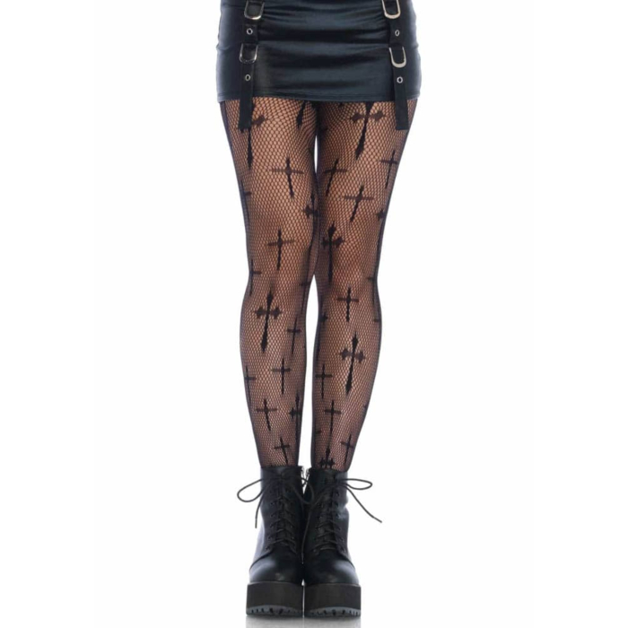 Cross net pantyhose, black, O/S